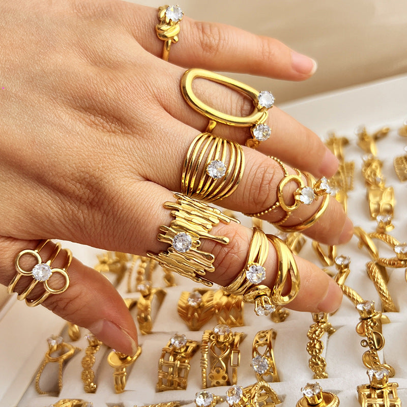 Wholesale 10pcs/set fashion diamond ring stainless steel electroplated gold  ring