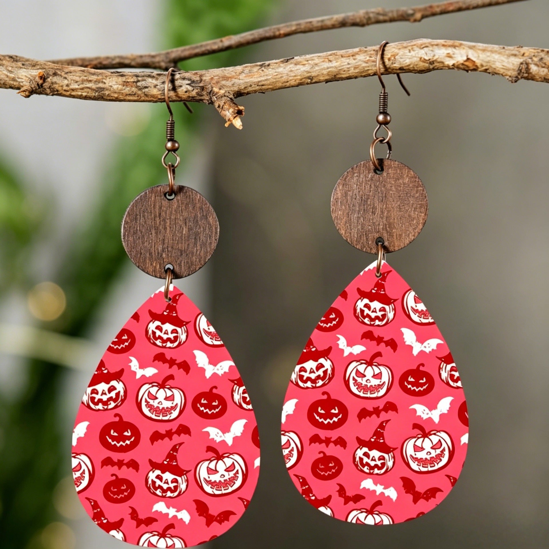 Wholesale Leather Retro Geometric Pattern Wood Chip ing Water Drop Earrings for Party Jewelry Accessory