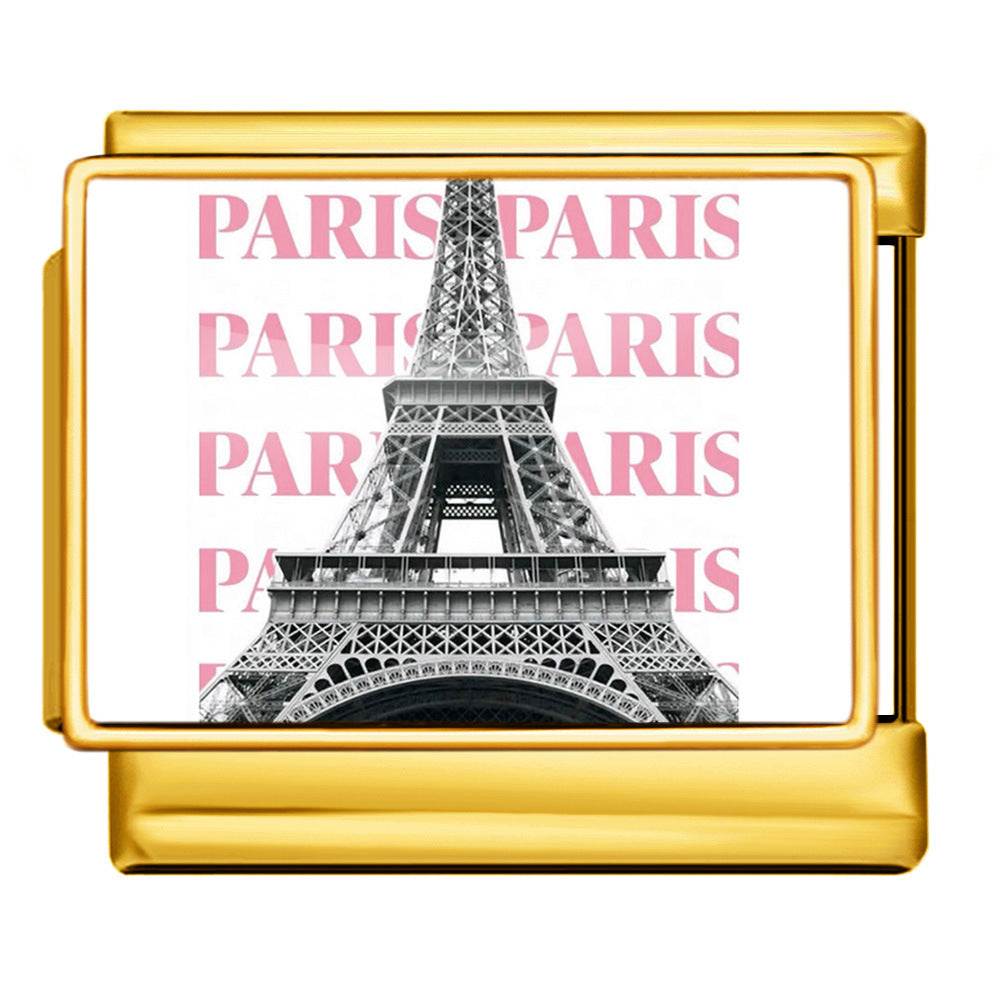 Wholesale Italian Charm Bracelet 9mm DIY  image style English landmark Creative Stainless Steel Composable Bracelet