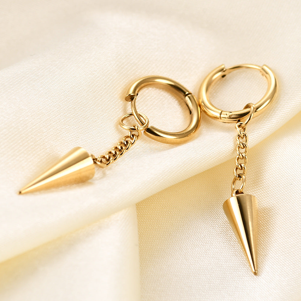 Wholesale 18K gold  rivet long triangular pyramid titanium steel earrings