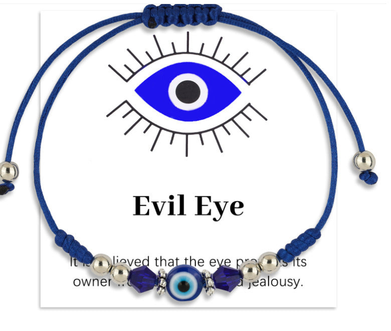 Wholesale Evil Eye Light Blue Adjustable String Bracelet with Gold Beads Handmade Jewelry Accessory