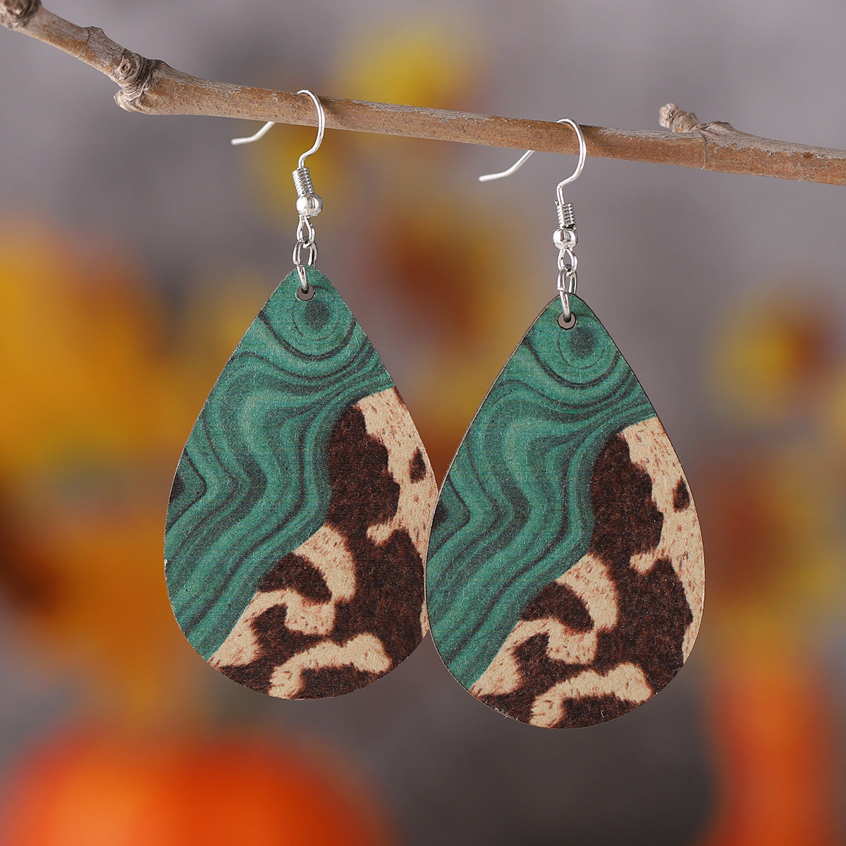 Wholesale Western Ethnic Style Bohemian Leopard Print Wooden Double-sided Earrings ACC-ES-ChuLian105