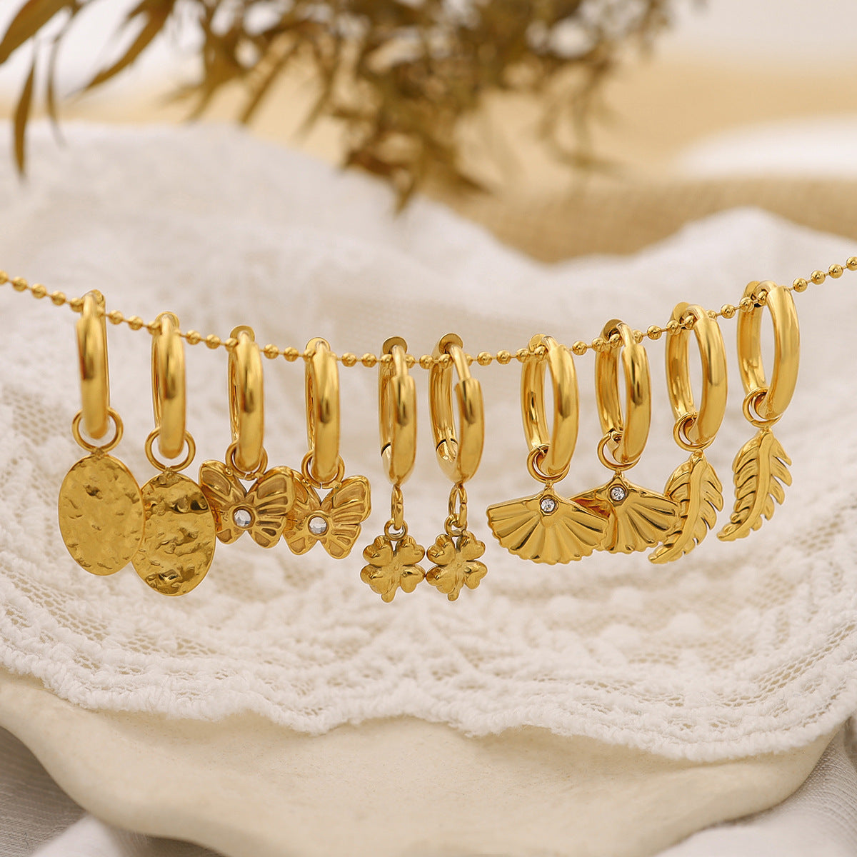 Wholesale Geometric earrings fan-shaped butterfly diamond hoop earrings