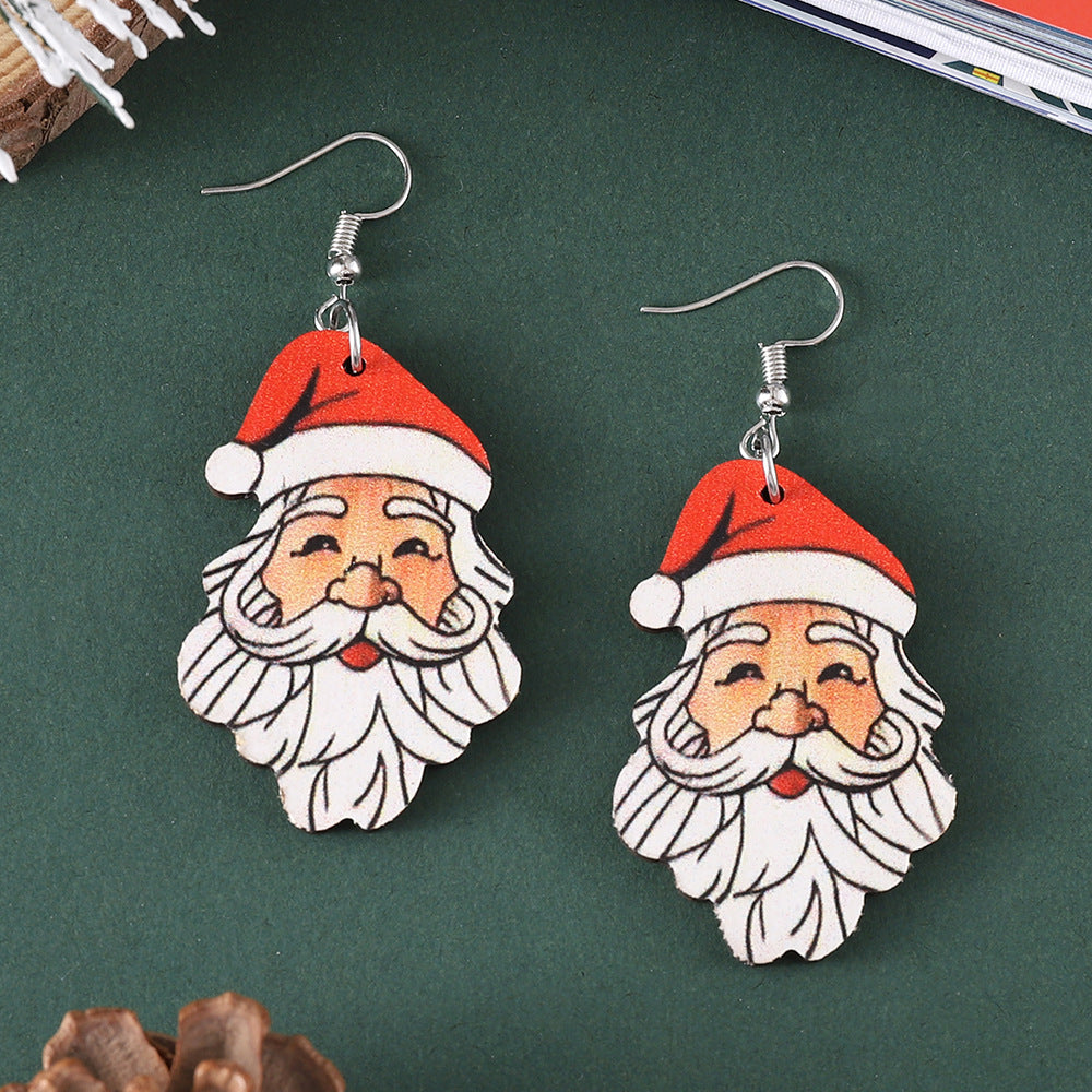 Wholesale Christmas cute  pendant earrings wooden double-sided earrings