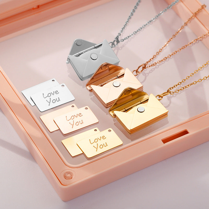 Wholesale Vintage Envelope Stainless Steel Necklace Pendant Square Geometric Necklaces ACC-NE-Shil002