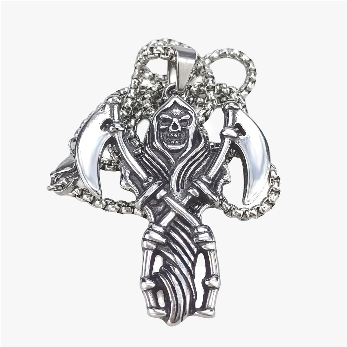 Wholesale Halloween Stainless Steel Skull Sickle Pendant Titanium Steel Boys Necklace ACC-NE-Ruig005