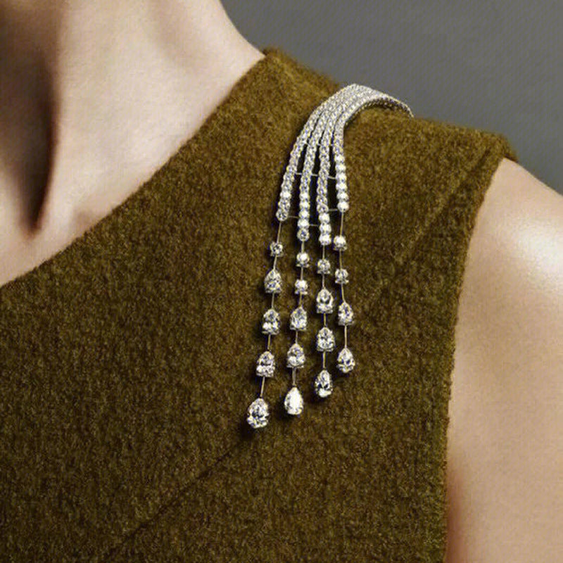 Wholesale Full zirconium light luxury long tassel star chain brooch