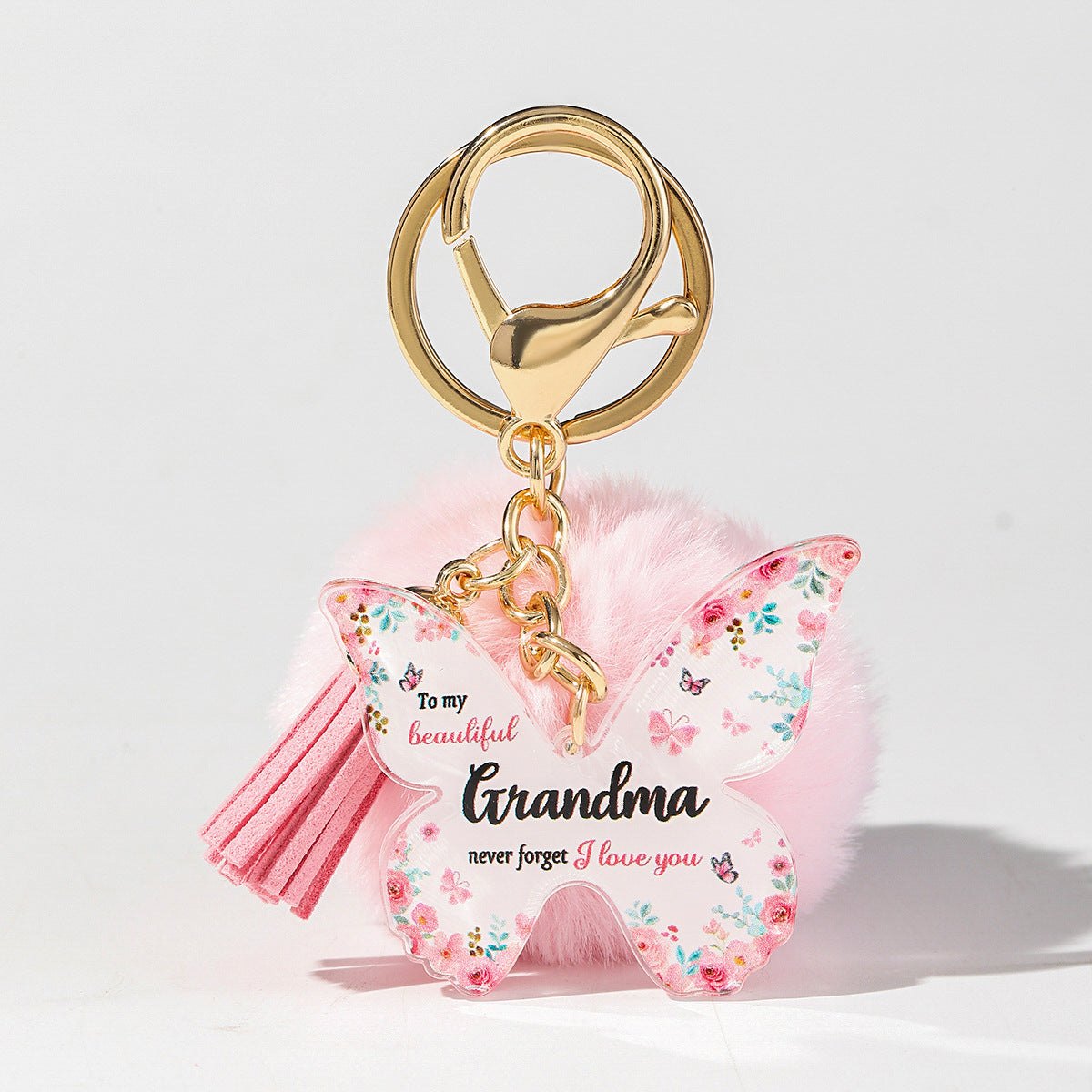 Wholesale Butterfly MOM Grandma Fur Ball Mother's Day Gift Acrylic Keychain Pom Pom ACC-KC-HuiWen013
