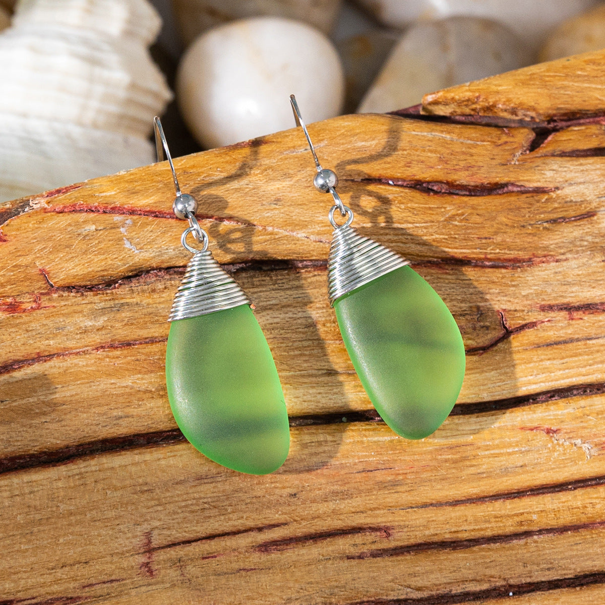 Wholesale Seaside holiday style colored sea glass earrings