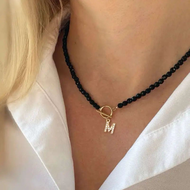 Wholesale pearl chain OT buckle inlaid 26 letters clavicle chain