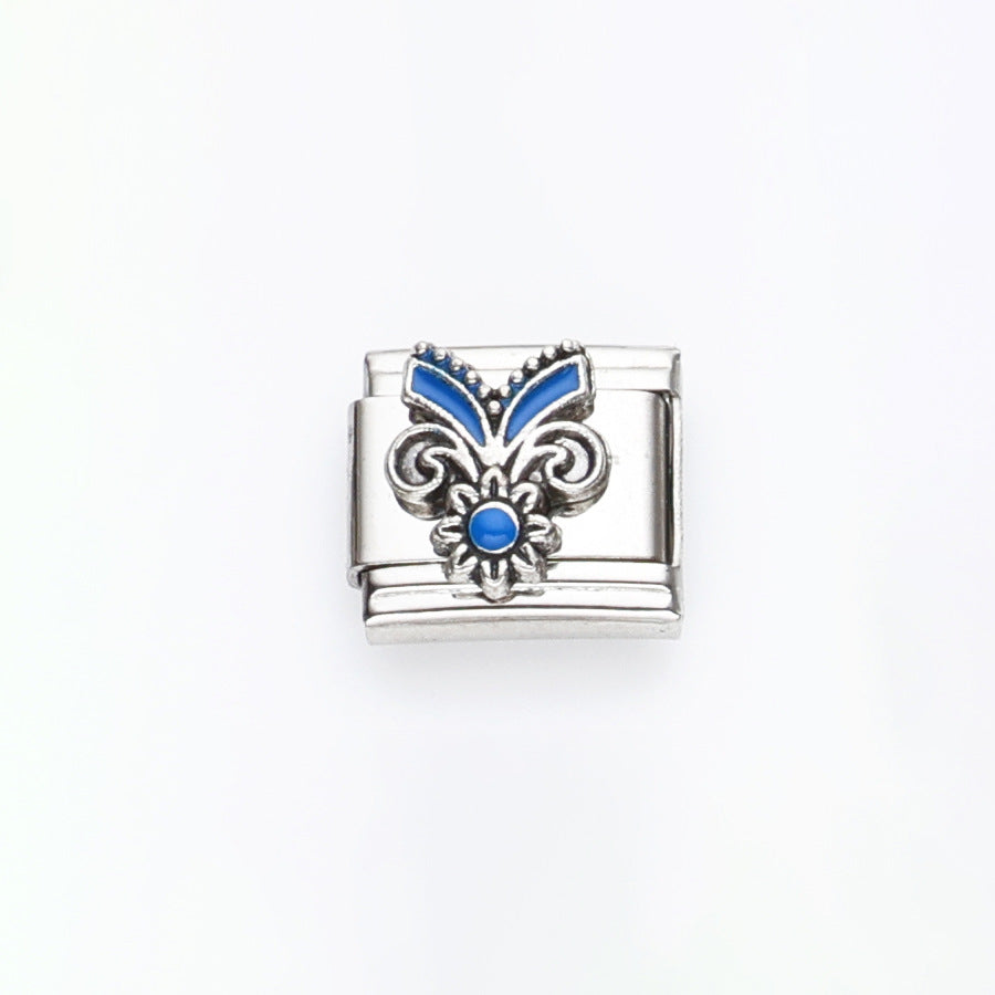 Wholesale 10pcs Italian Charm Bracelet 9mm DIY Splicing Flower Geometric Pattern Stainless Steel Composable Bracelet