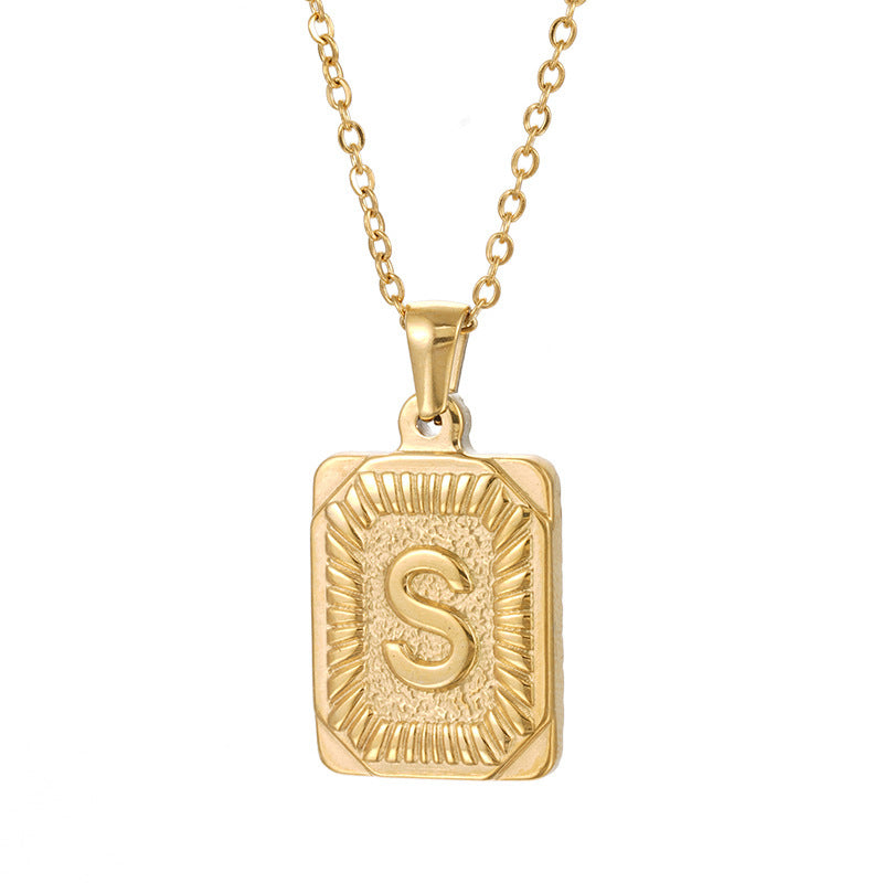 Wholesale  18K gold square brand stainless steel letter pendant necklace