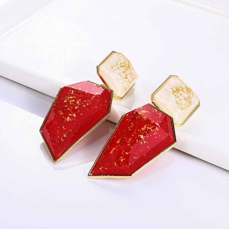 Wholesale Geometric Retro Resin Earrings Red French Style Jewelry Accessory Gift For Party Boutique