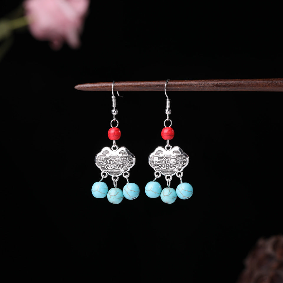 Wholesale  retro ethnic style blue turquoise earrings