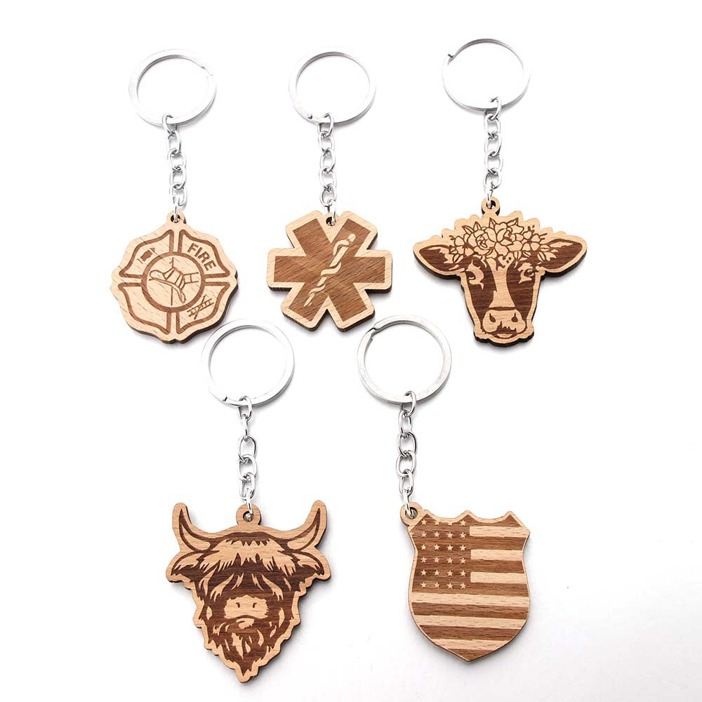 Wholesale Western Style Bull Head Wooden Keychain ACC-KC-JinAn018