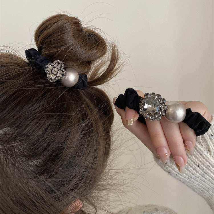 Wholesale Elegant Black Pearl Hair Ties Hair Scrunchies