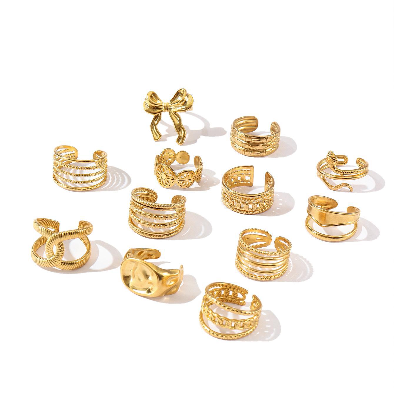 Wholesale Star Sun Moon Stainless Steel Rings 18k Gold Plated Rings ACC-RS-MuC014