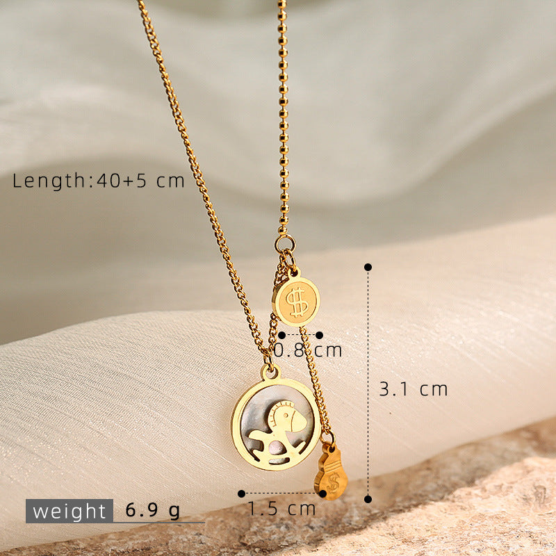 Wholesale Stainless steel white shell pendant sweater chain