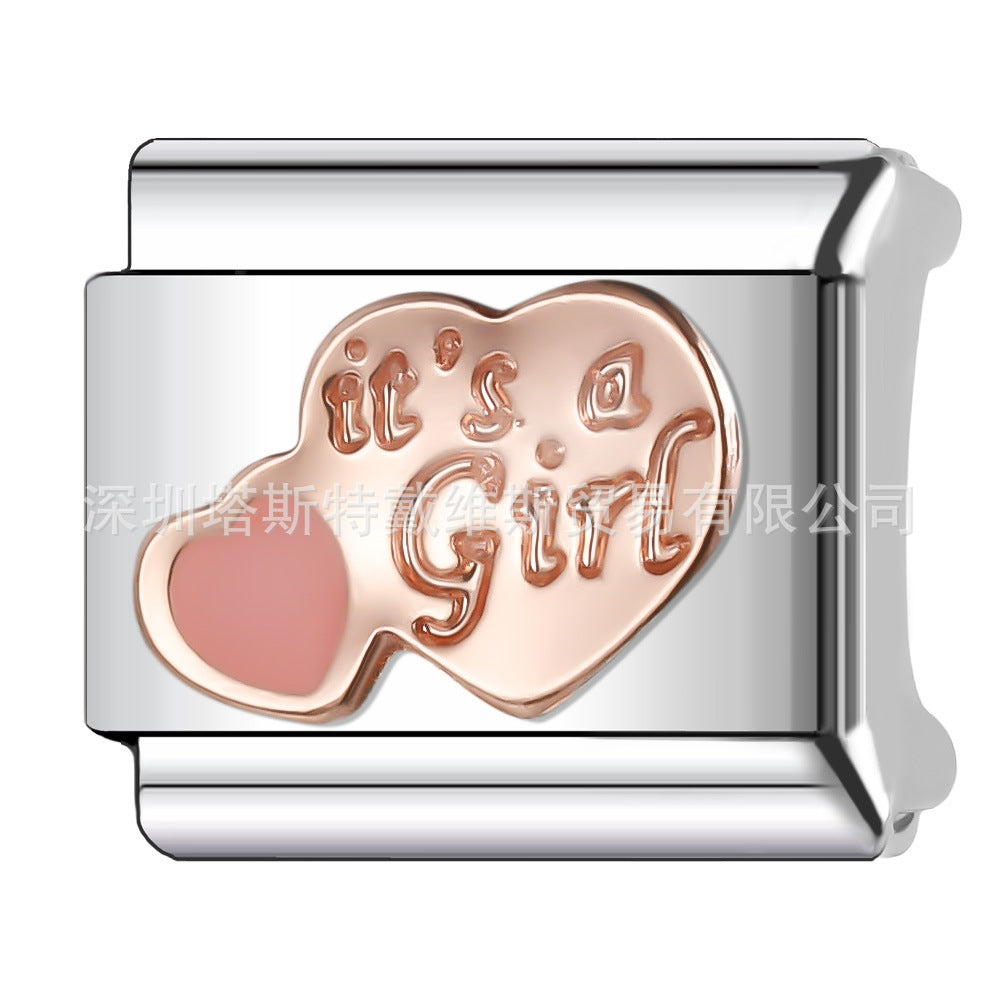 Wholesale  Italian Charm Bracelet 9mm DIY Rose Gold Series Creative Stainless Steel Composable Bracelet