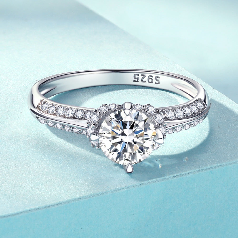 Wholesale Valentine's Day Gift Starlight Mosan Ring 925 Sterling Silver Four Claw Ring