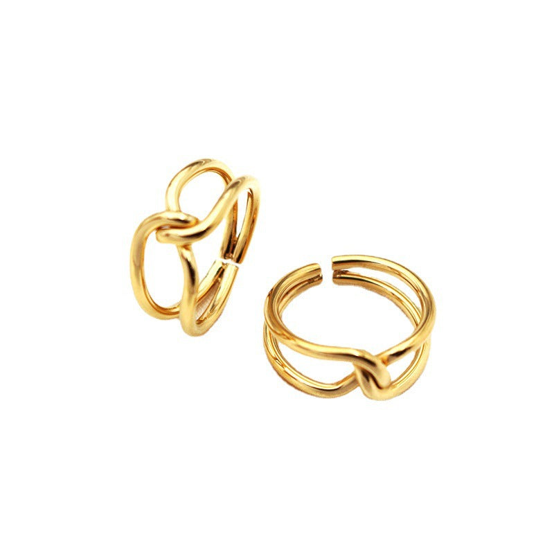 Wholesale Stacking Knotted Hollow Ring 18K Gold-plated Open Double-layer Titanium Steel Rings ACC-RS-GuDi003