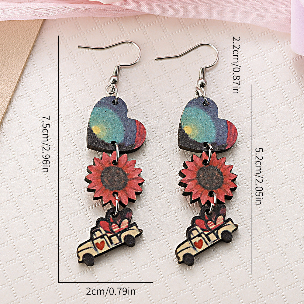 Wholesale Wooden Valentine' s Day Heart Earrings