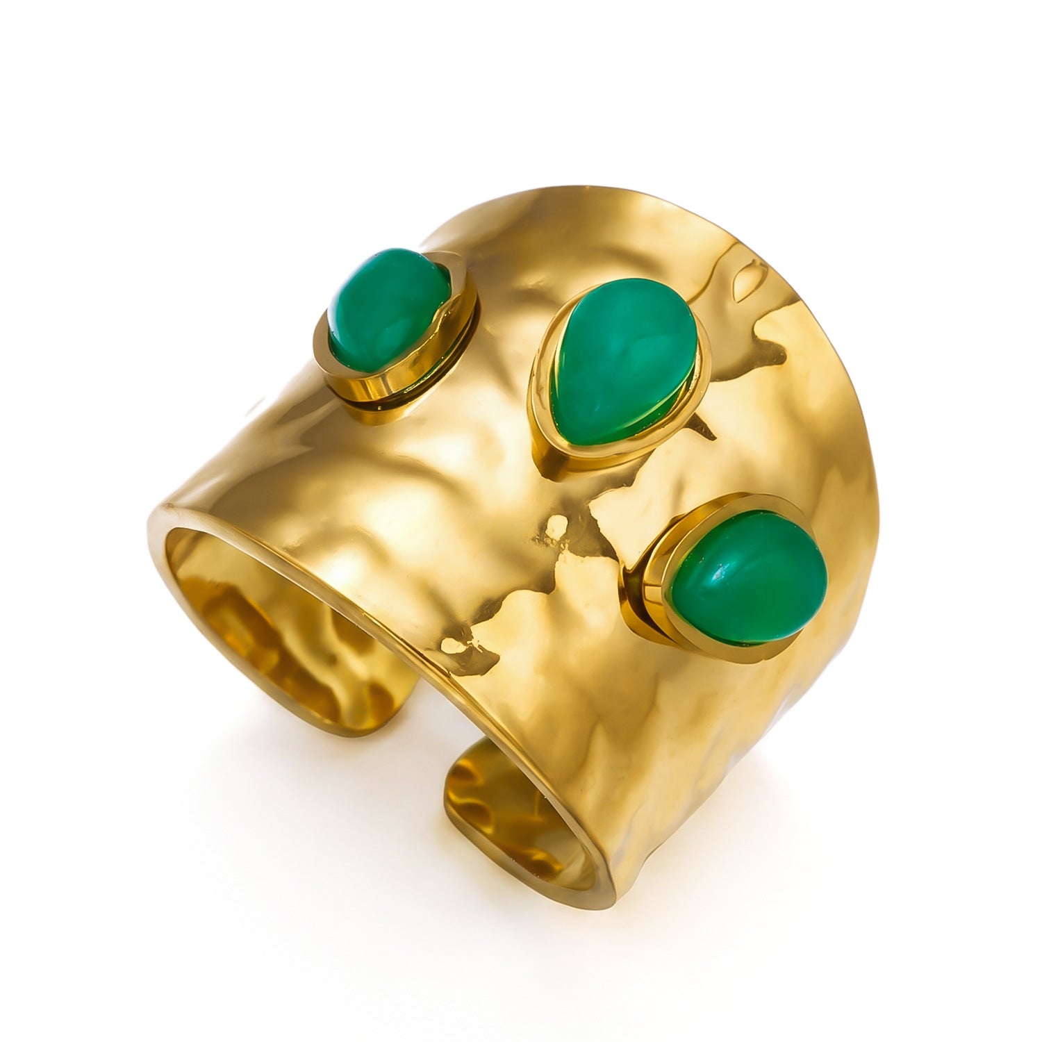 Wholesale 18k Gold Plated Stainless Steel Malachite Ring Vintage Stackable Jewelry Accessory