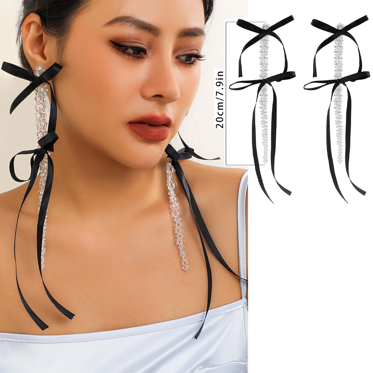 Wholesale Tassel Earrings Bow Ribbon Crystal Flowers Crystal Earrings ACC-ES-KunJuan002