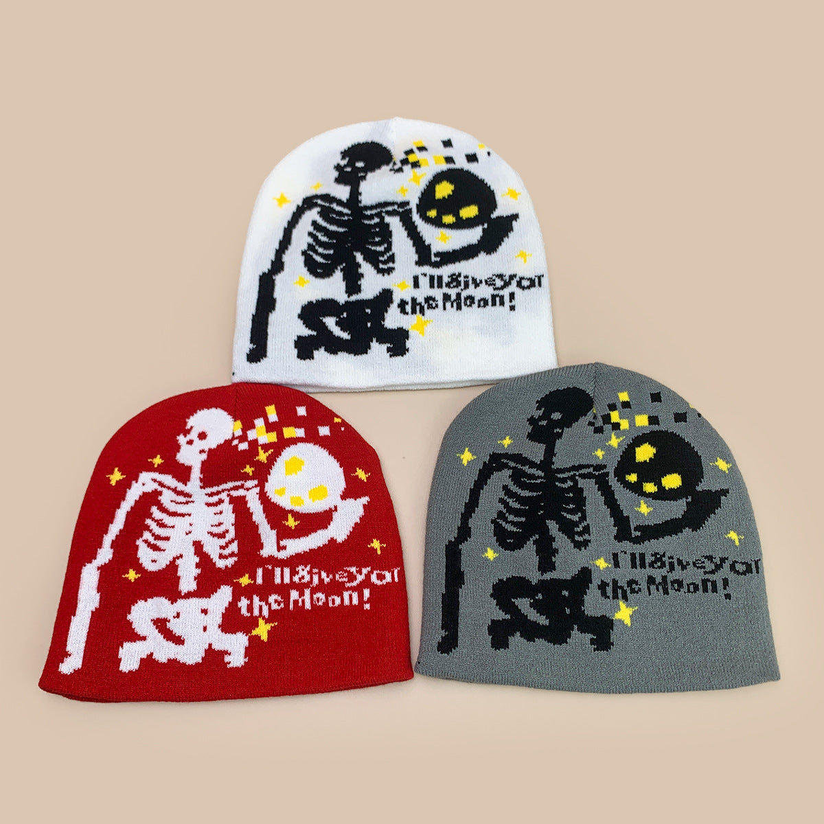 Wholesale  Skull Moon Jacquard Knitted Hat
