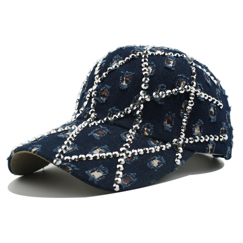 Wholesale Ripped Leopard Washed Diamond Rhinestone Fashion Baseball Cap