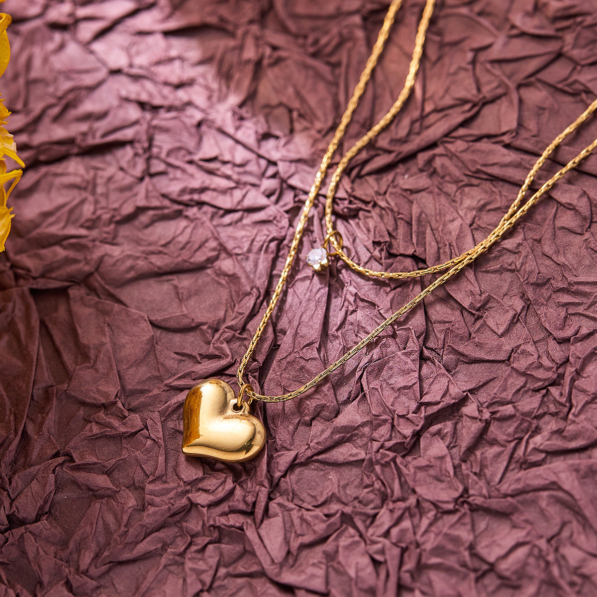 Wholesale Titanium Steel  Heart-shaped Small Diamond Double-layer Necklace