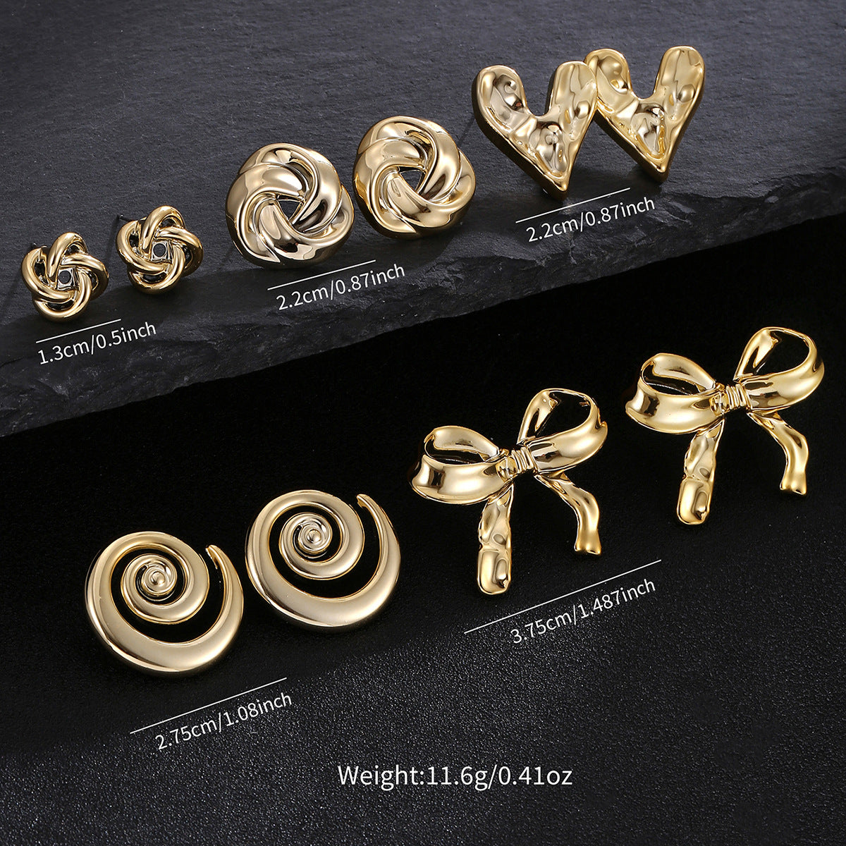 Wholesale Bow Heart Design Resin Earrings Set For Women Gold Electroplated Fashion Accessory Trendy Gift