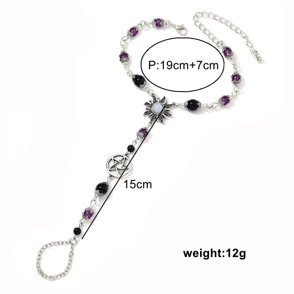Wholesale Gothic Dark Subculture Pentagram Sun Moonstone Finger Bracelet Boutique Resale Gift