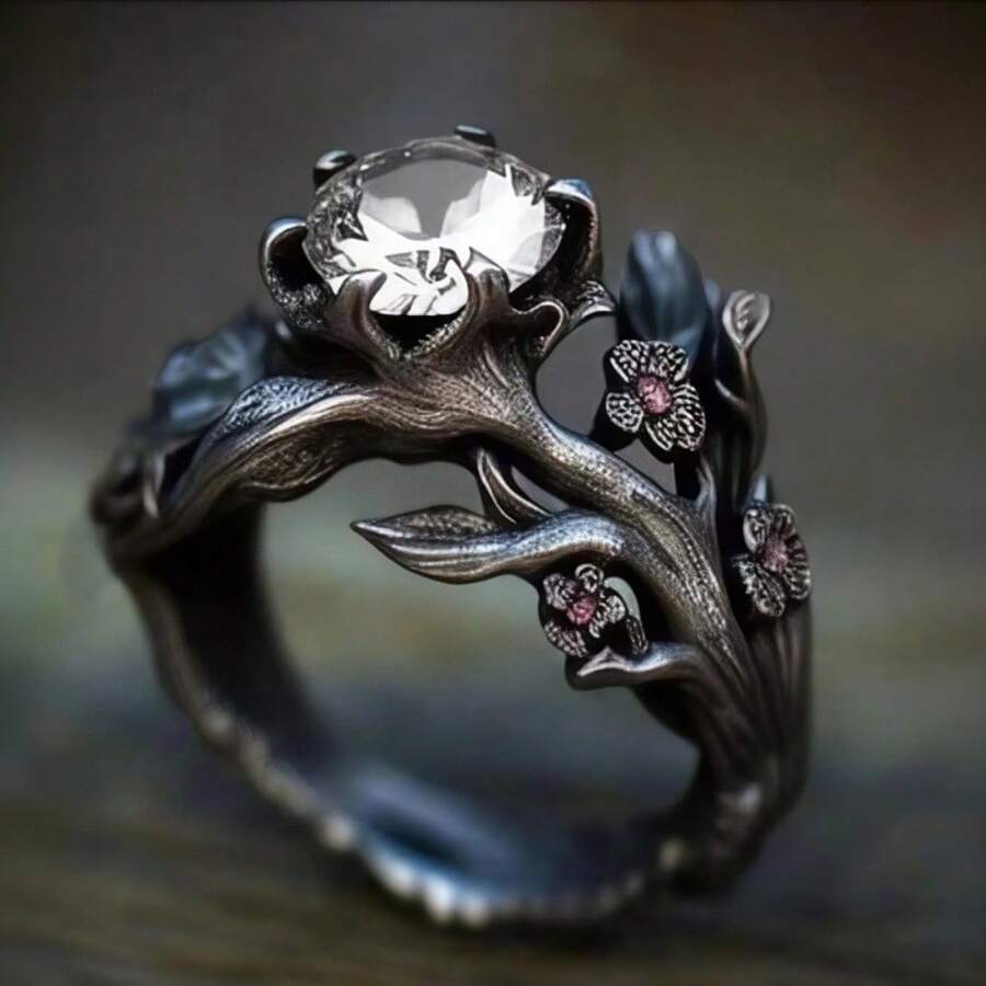 Wholesale Vintage Floral Rhinestone Ring Zinc Alloy Women' s Fashion Jewelry Accessory