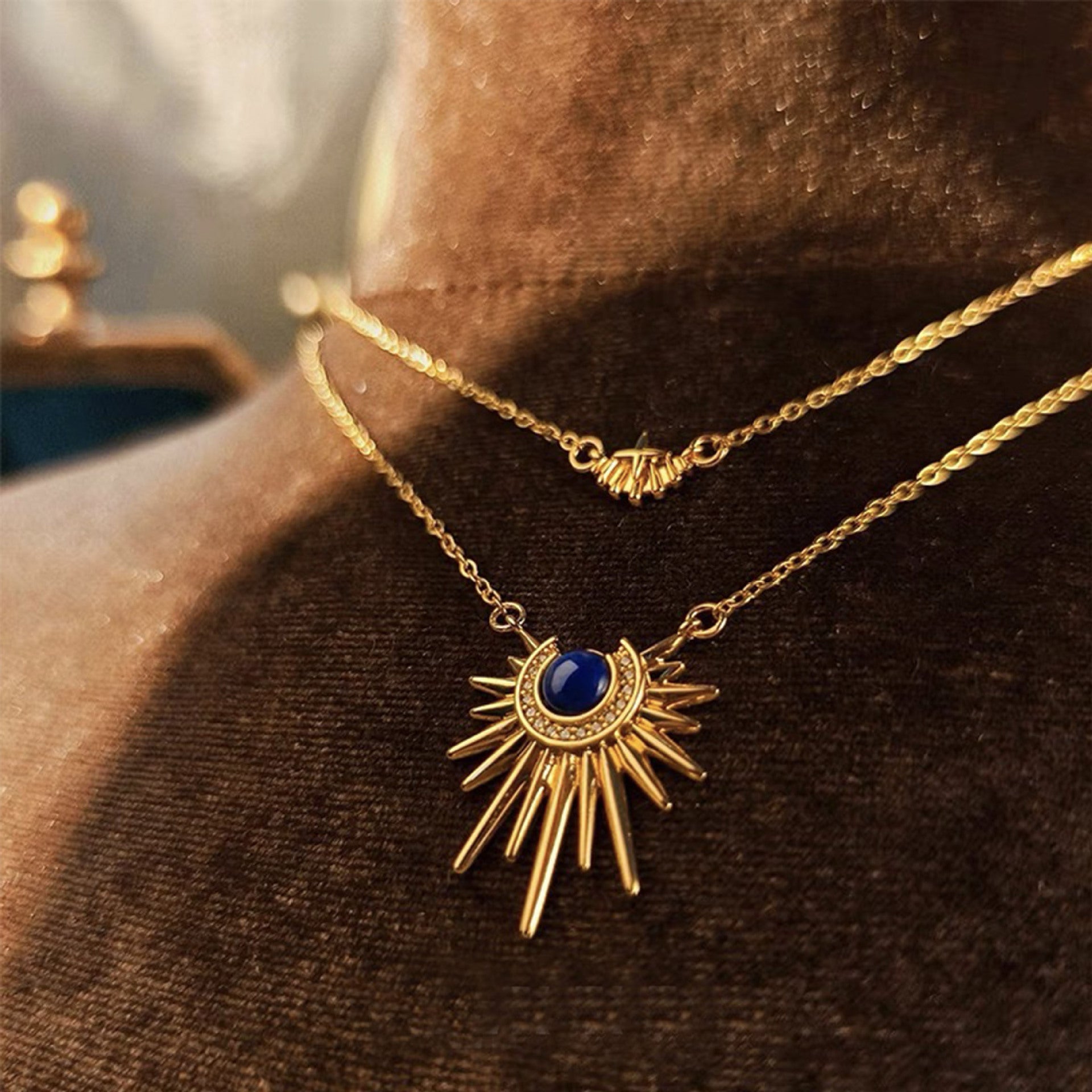 Wholesale Geometric Sun-ray Pendant Personality Brazilian Mia Style Double-layer Stacked Diamond Clavicle Chain