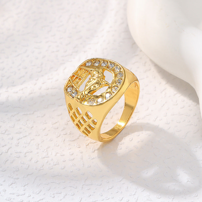 Wholesale Hip Hop Gold Plated Diamond Horse Head Men's Ring ACC-RS-YunJin005