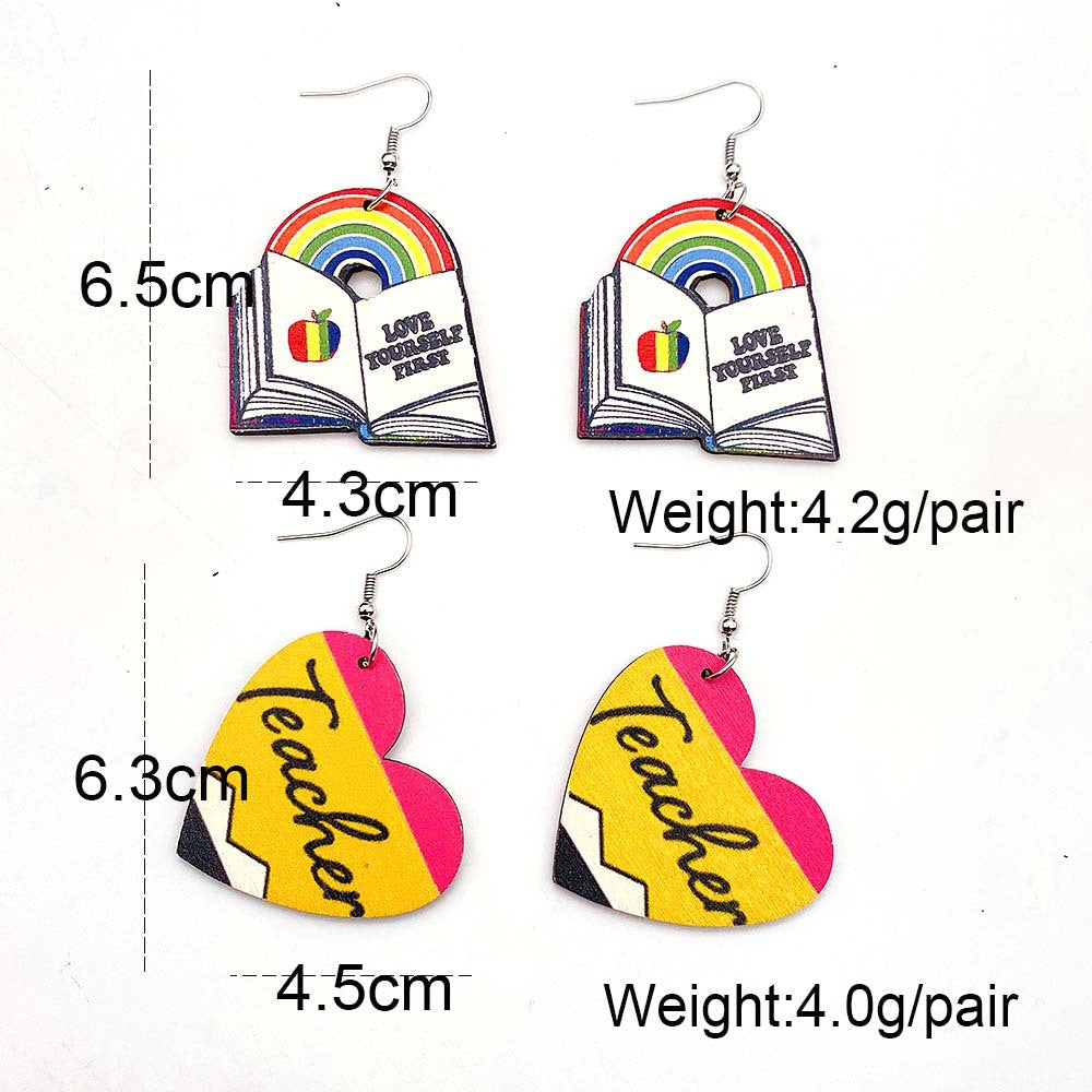 Wholesale Wooden Leopard-Print Pencil  Crayon  and Scissors Earrings