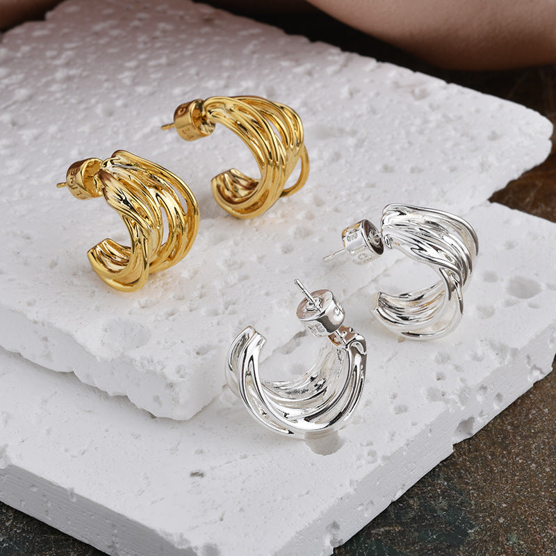 Wholesale Retro multi-layer irregular  line metal style earrings