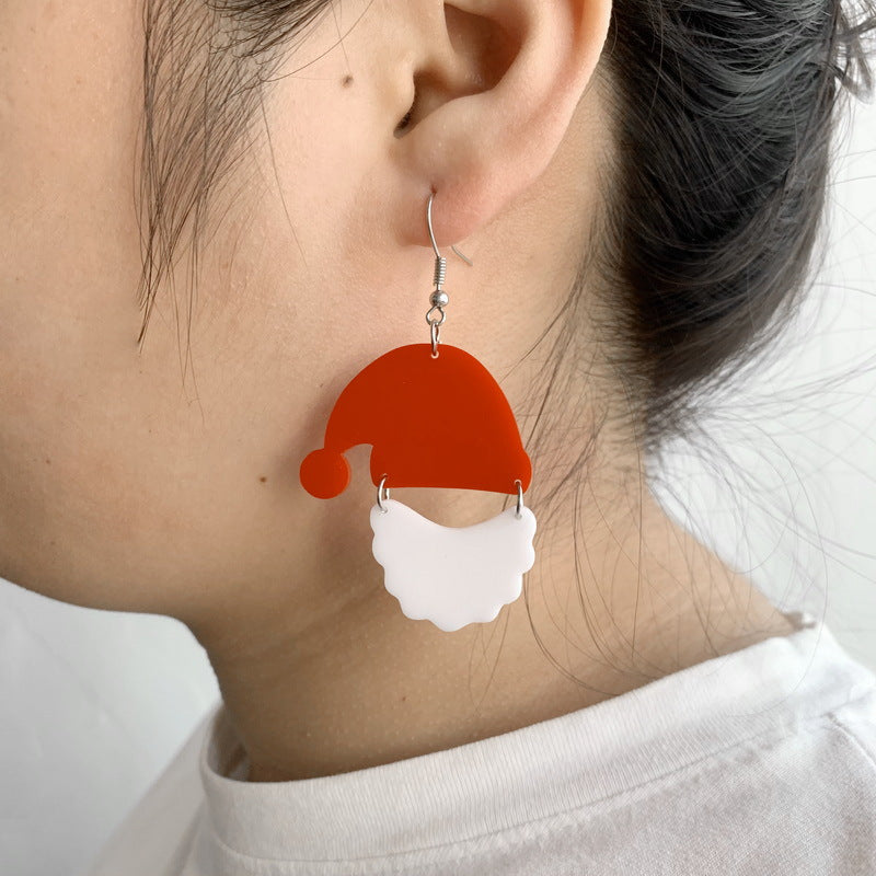 Wholesale Christmas Santa Claus White Beard Glasses Santa Hat Acrylic Earrings ACC-ES-XP029