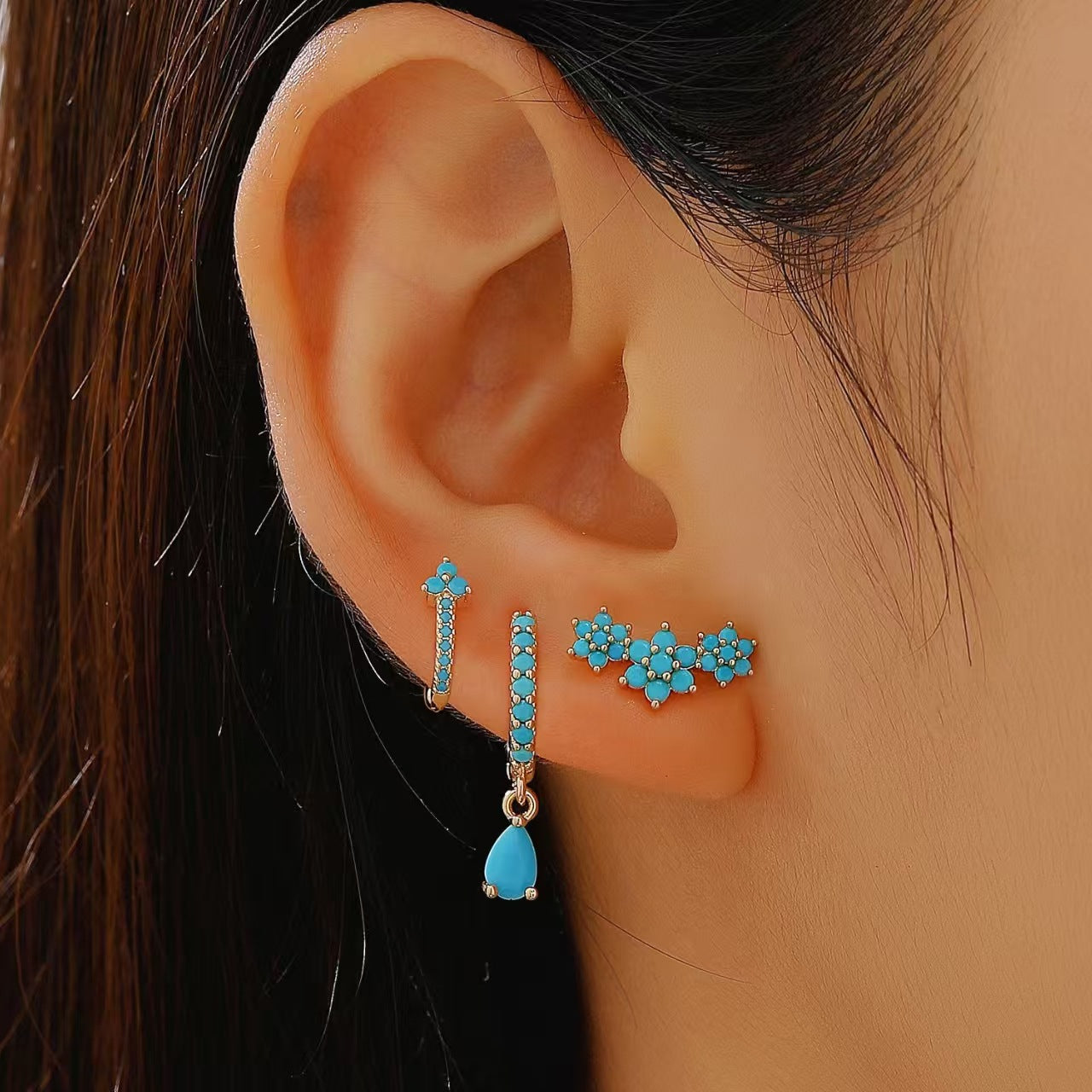 Wholesale Asymmetrical Star and Moon Earrings with Zircon Studs Blingbling Earrings Gold Plated Earrings