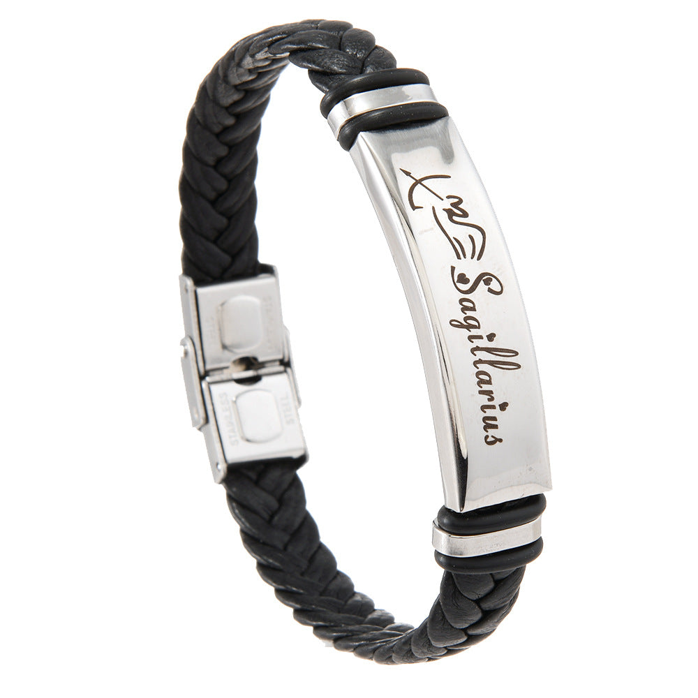 Wholesale  12 Constellation Bracelet Stainless Steel Leather Bracelet Jewelry
