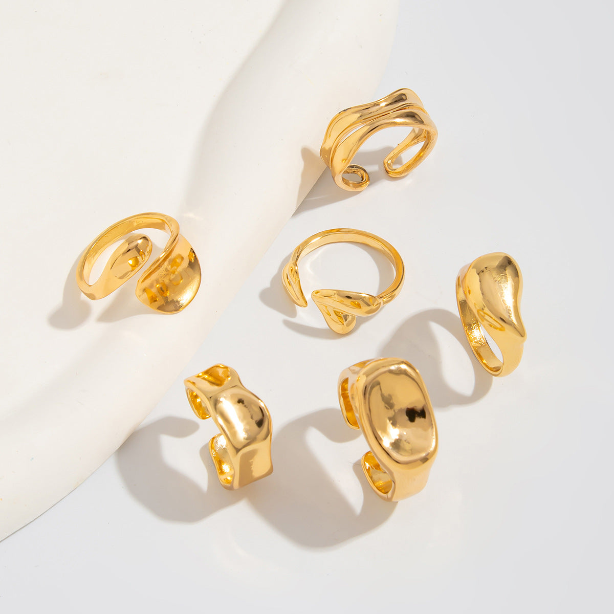 Wholesale Irregular alloy ring 3-piece set smooth geometric