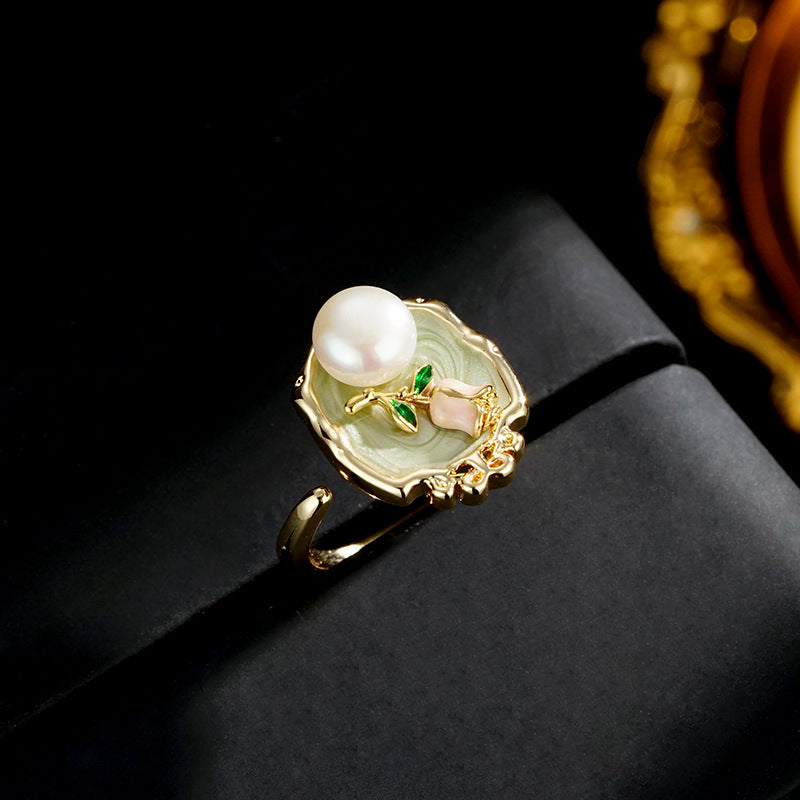 Wholesale oil painting style natural freshwater pearl ring