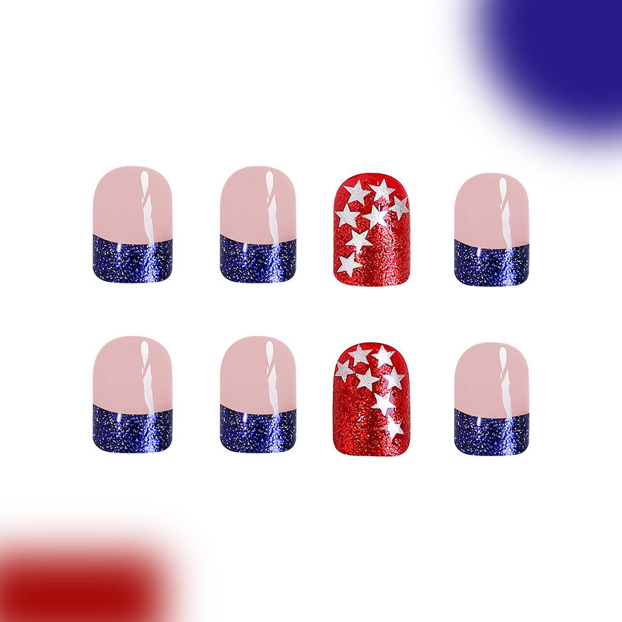 Wholesale 24 Pieces/box American Independence Day Short Glossy Five-pointed Star Manicure Press-on Nails Kits Nail Stickers ACC-NS-GuaiXL042