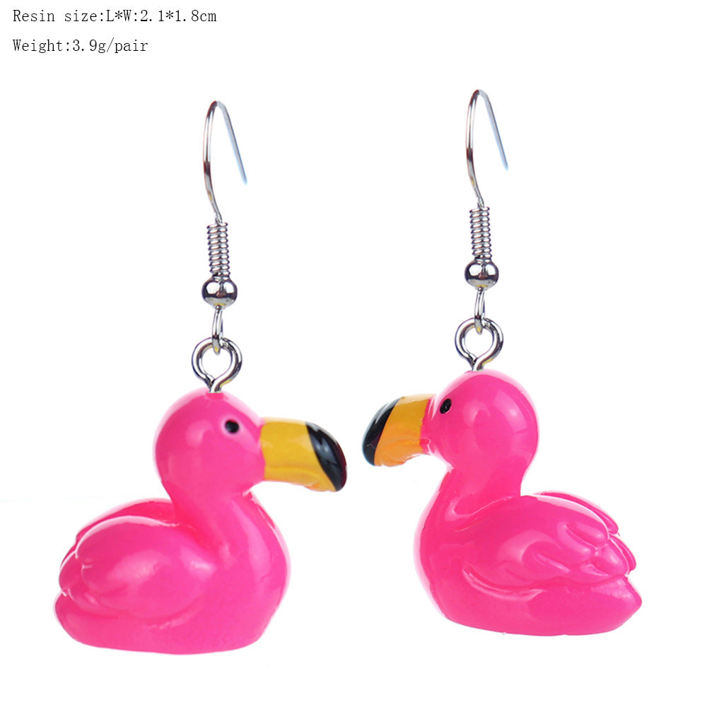 Wholesale three-dimensional cartoon flamingo goose little yellow duck earrings