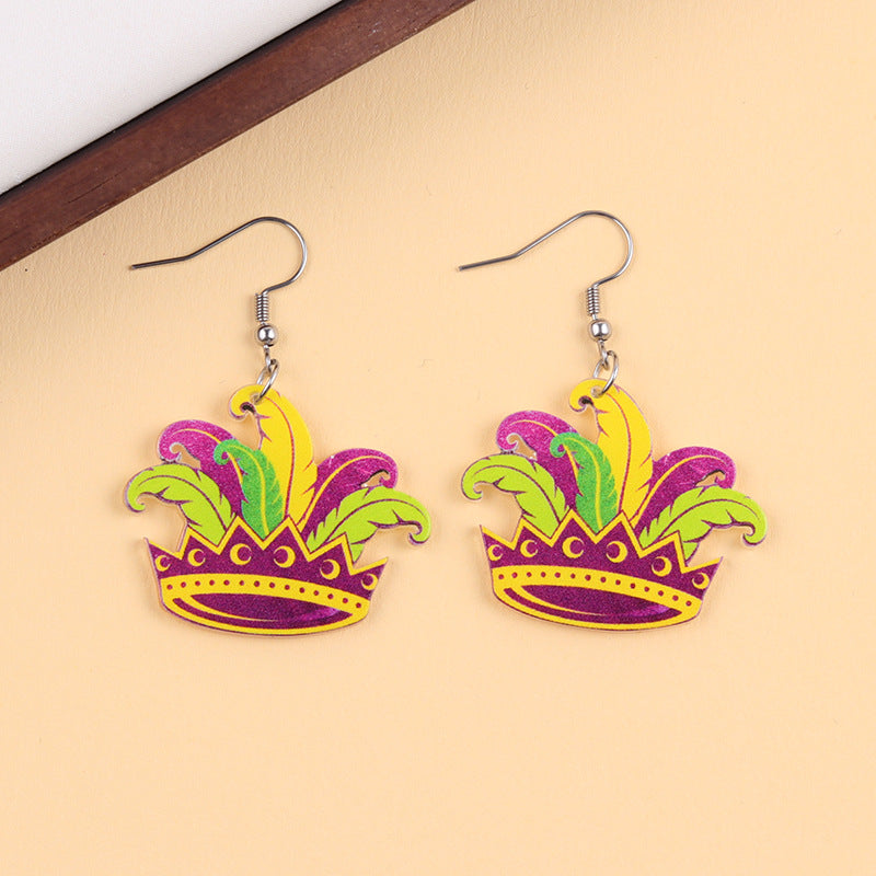 Wholesale Acrylic carnival mask crown earrings