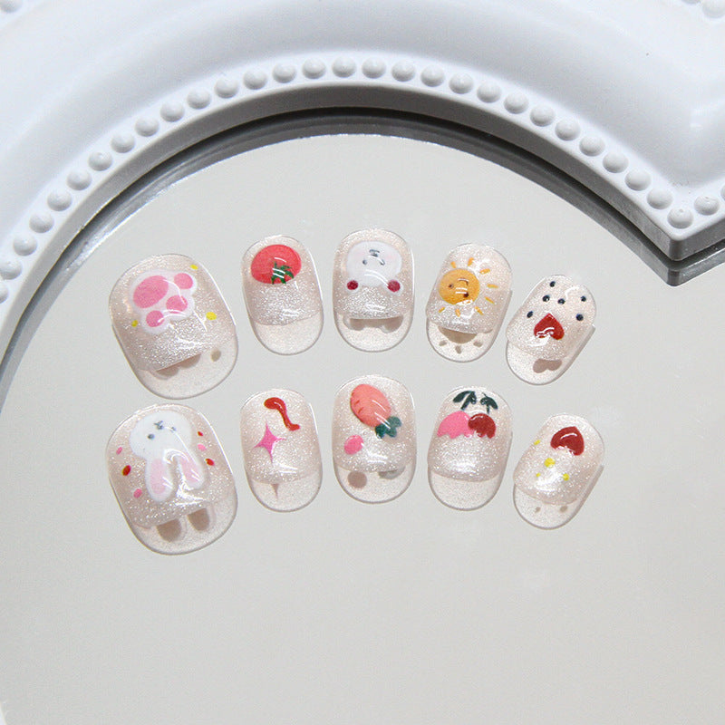 Wholesale 10 Pieces/box Cute Cartoon Bunny Nails Kits Children's Nail Stickers