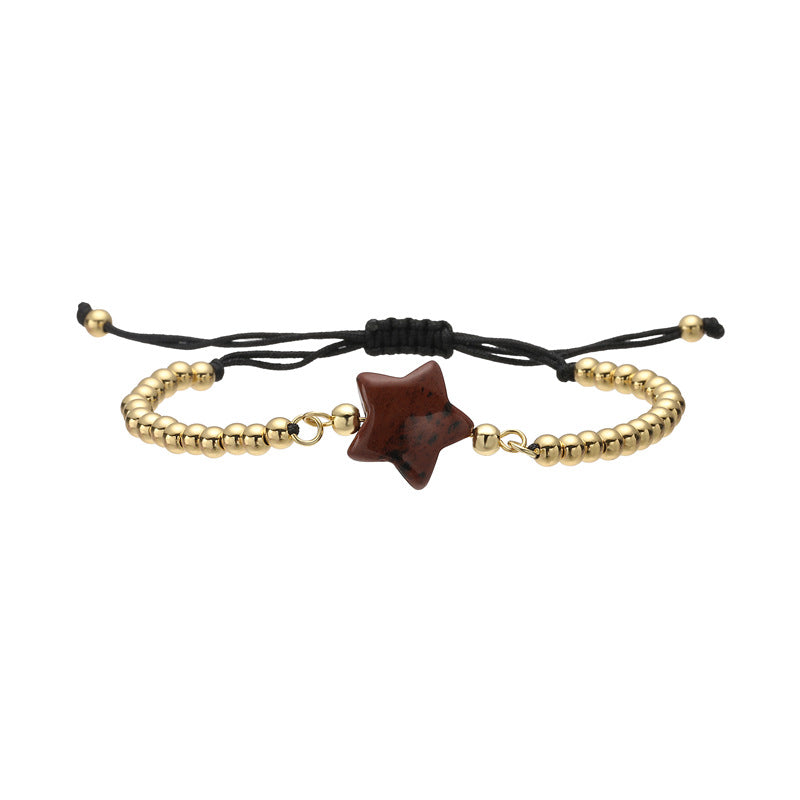 Wholesale Gold Plated Copper Star Charm Bracelet Quartz Tiger Eye Green Aventurine Beads Handmade Unisex Wedding Gift Fashion Accessory