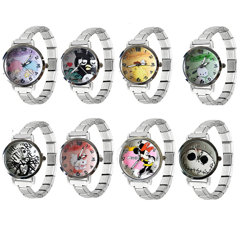 Wholesale Italian modular cartoon animation stainless steel strap student couple waterproof fashion women' s watch DIY disassembly wristwatch