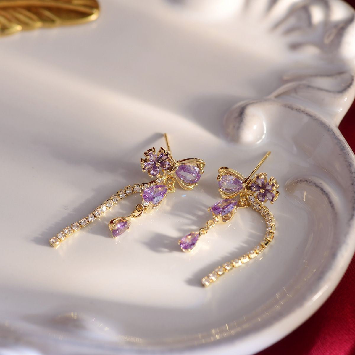 Wholesale  super shiny zircon dreamy purple gentle smart tassel earrings